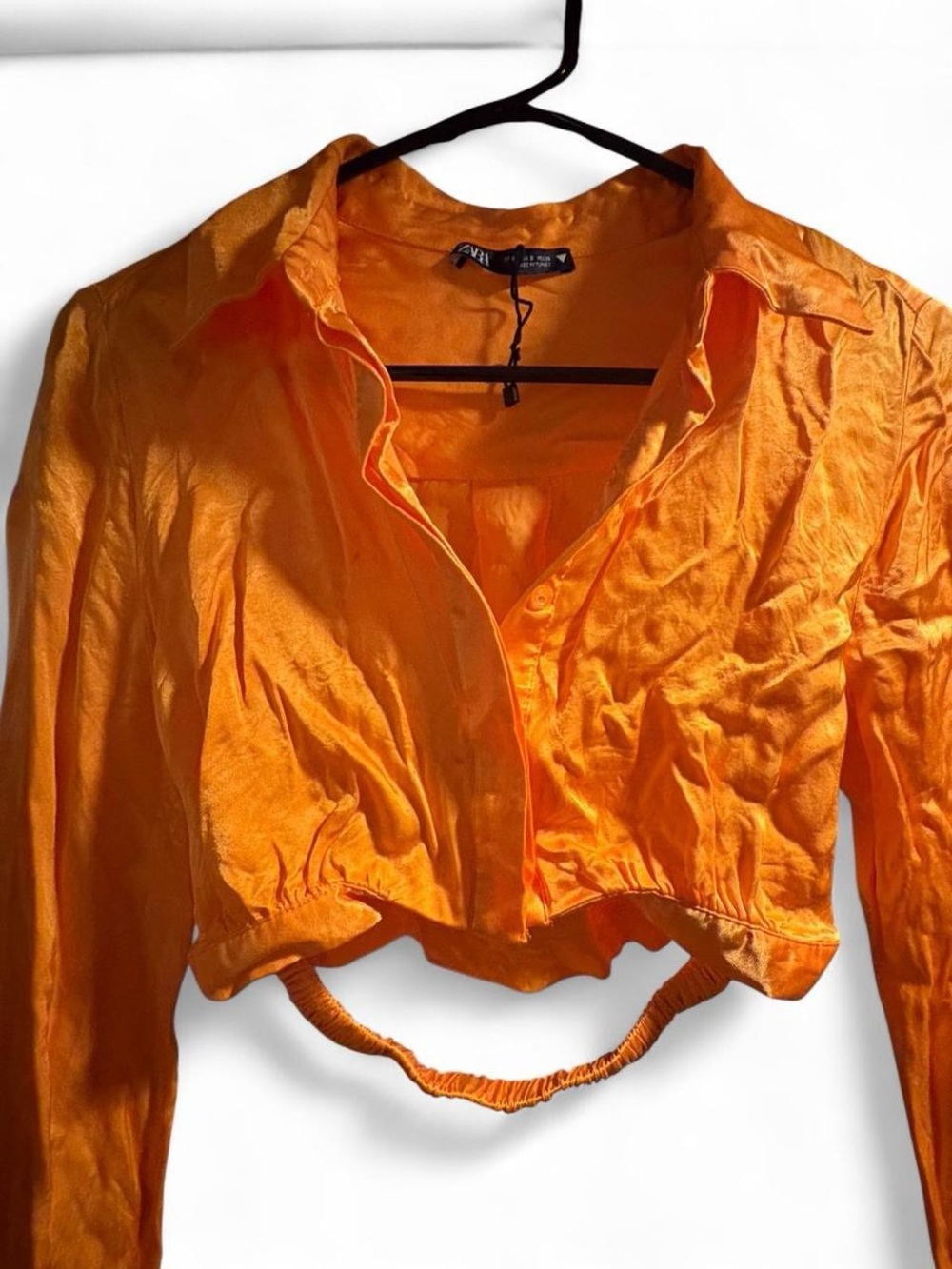 Zara Bright Orange Cropped Button-Down Shirt - Picture 2 of 5